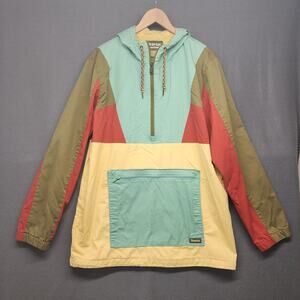 Dravus Jacket Mens Large Anorak Multi-Color Block Hooded 1/2 Zip Pouch Cotton